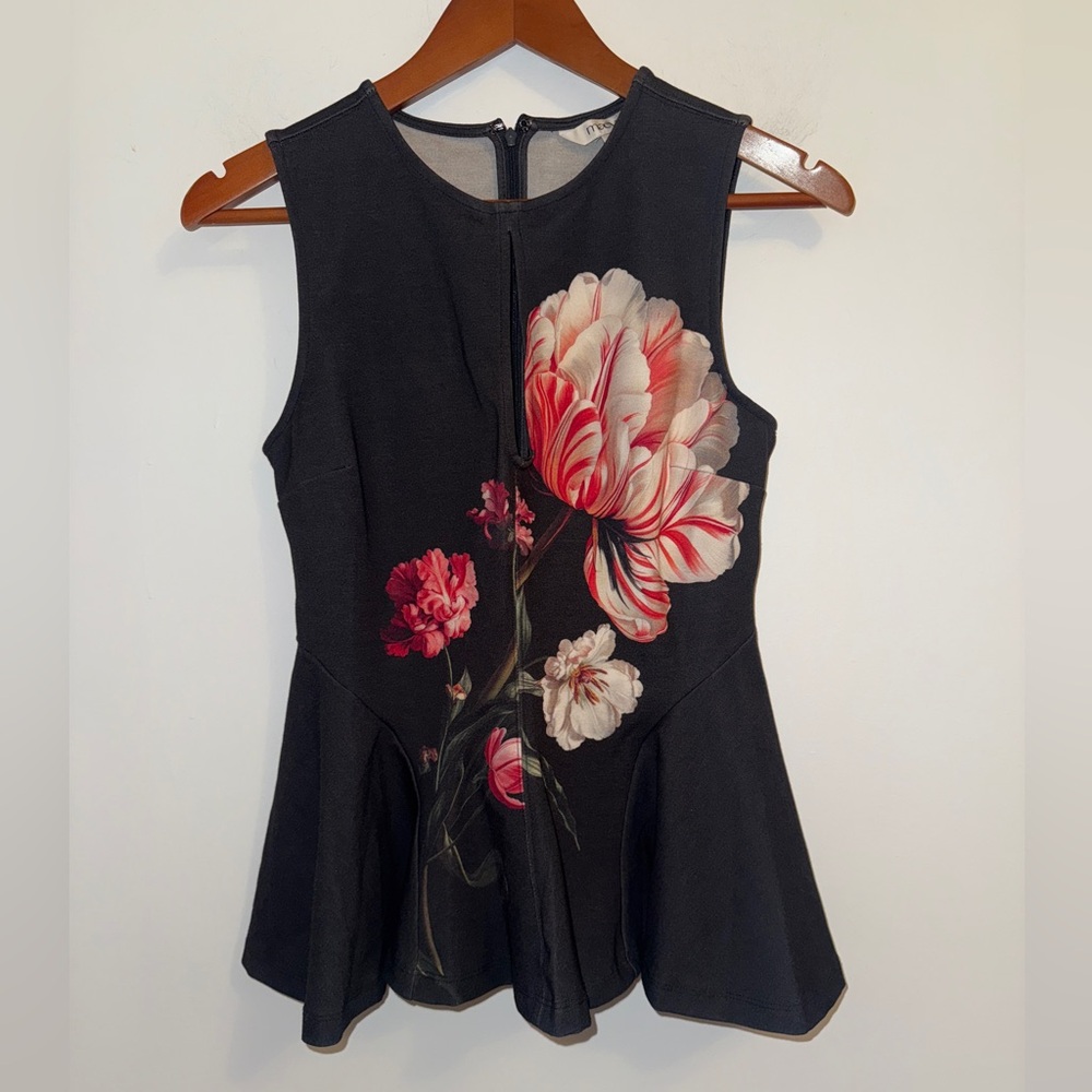 🖤 NWT Maeve Night Watch Black Floral Peplum Tank Top Size S Anthropologie - Picture 6 of 15